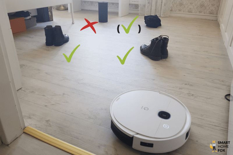 Das Ergebnis des Hinderniserkennungstests des Yeedi Vac 2 Pro bei hohe Objekten wird übersichtlich dargestellt